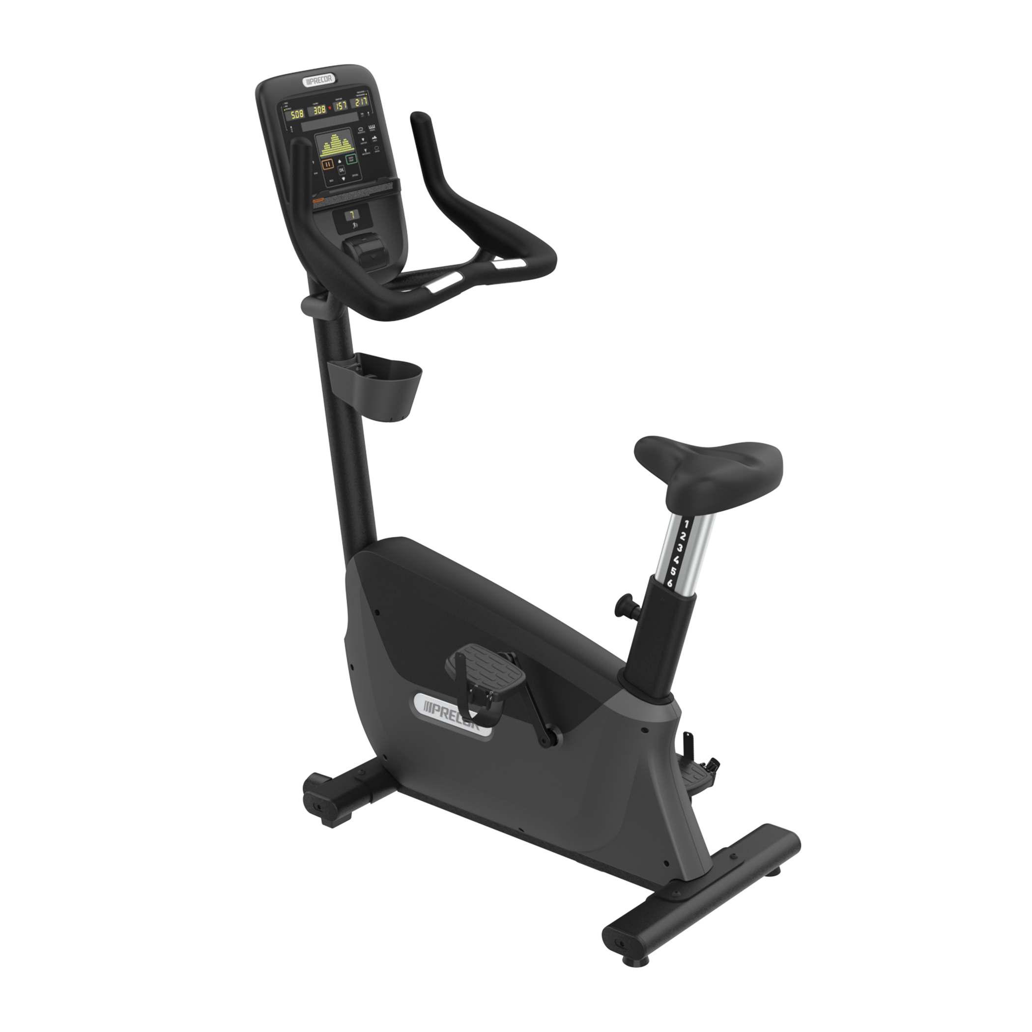 Precor UBK 635 upright bike with P31 console in black pearl