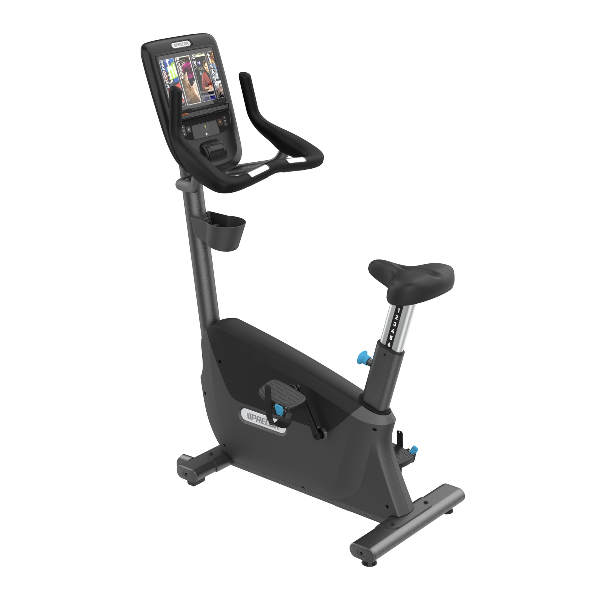 Precor UBK 665 upright bike with P62 console in storm grey