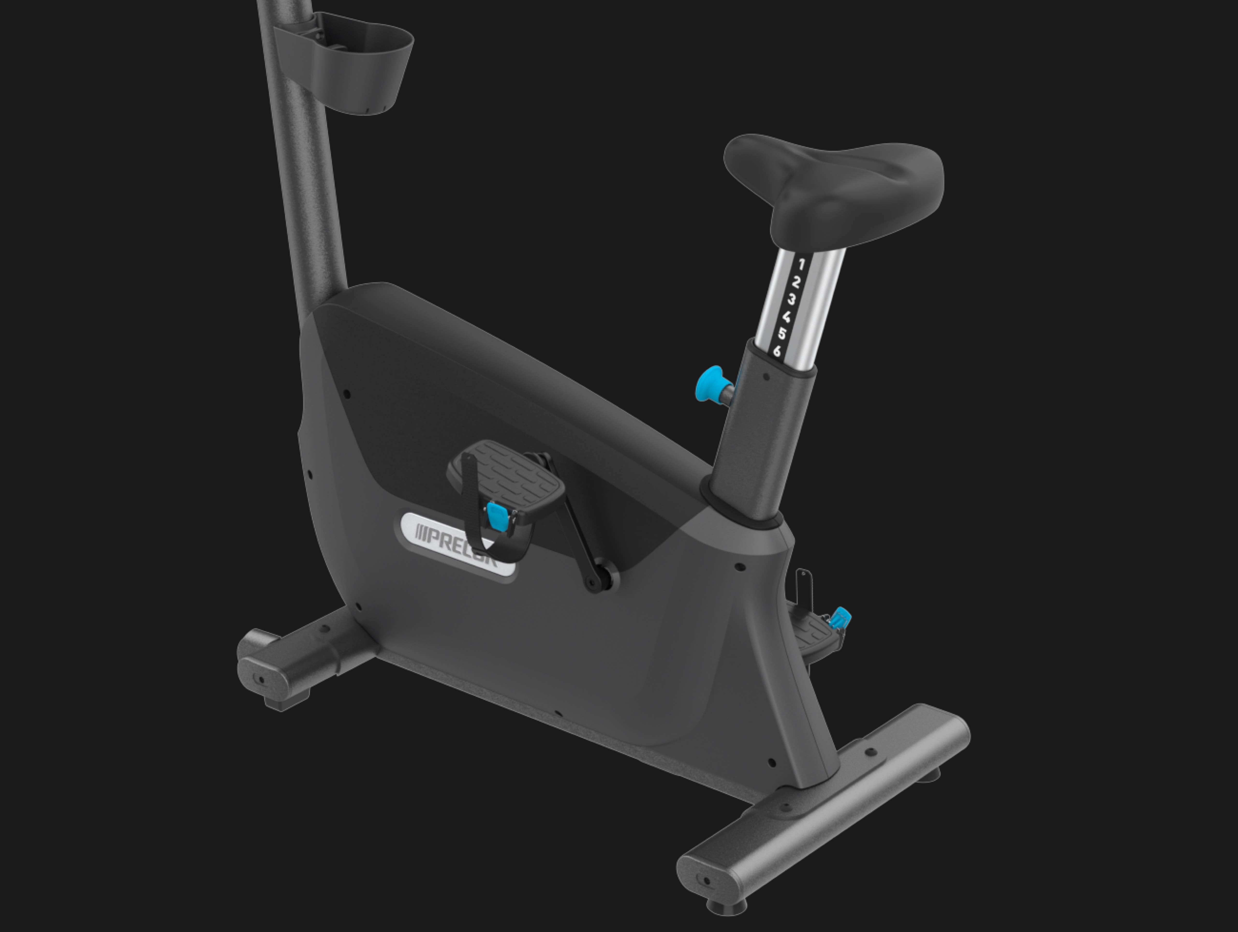 biomechanics knee over pedal seat angle design Precor UBK 600 line upright bike