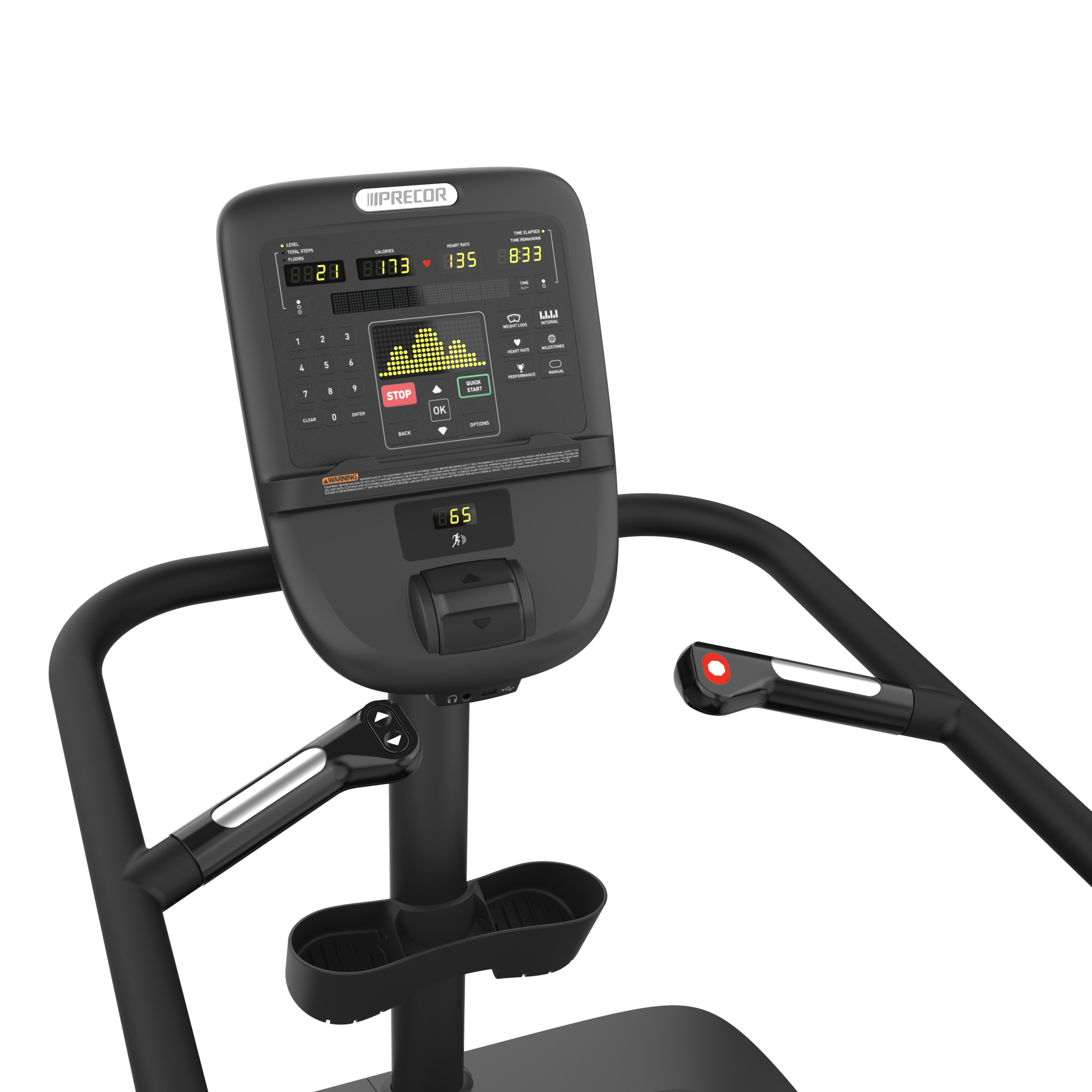Precor SCL 835 stairclimber exercise machine with P31 console in black pearl view of console and handlebars