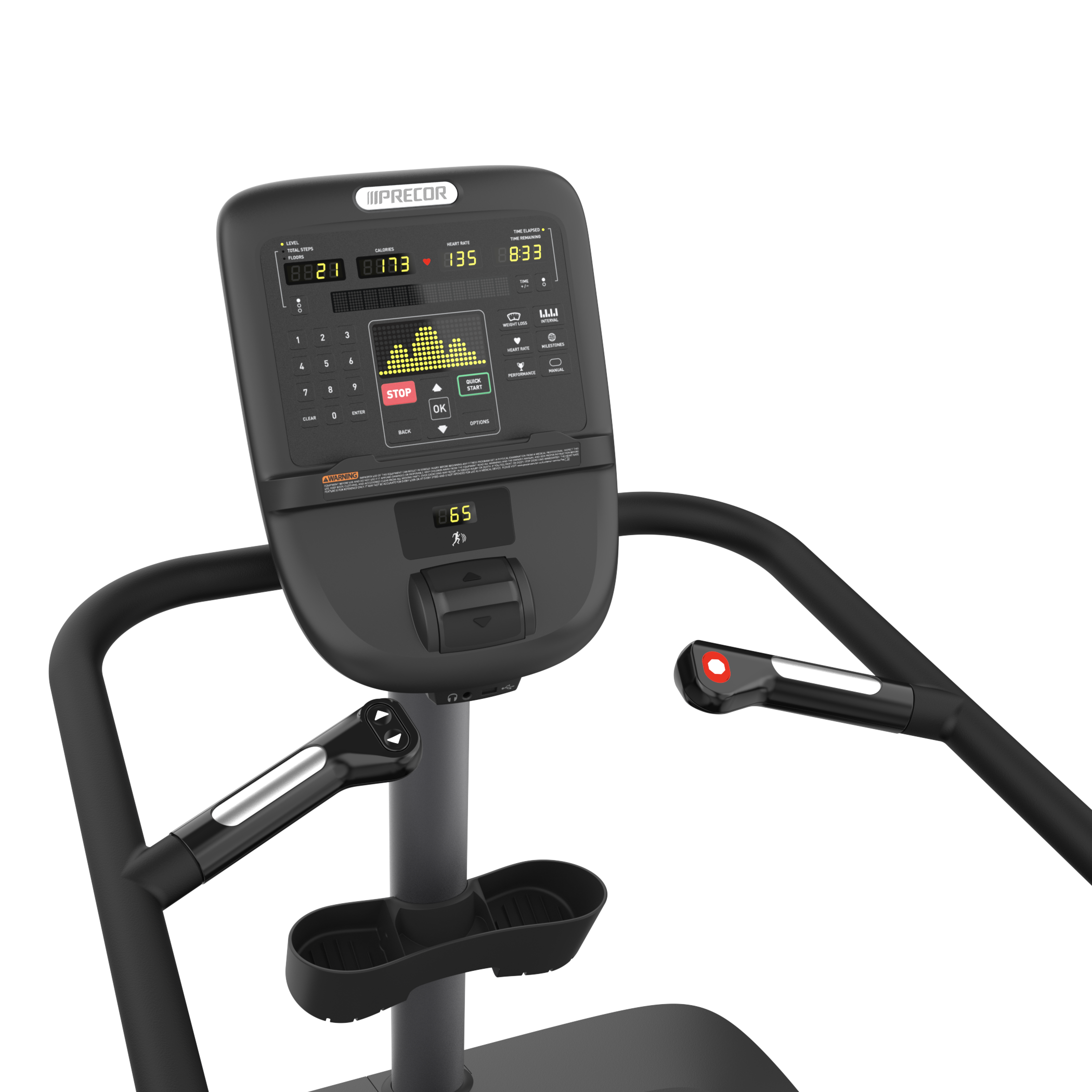 Precor SCL 835 stairclimber exercise machine with P31 console in storm grey view of console and handlebars