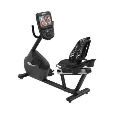 Precor RBK 665 recumbent bike with P62 console in black pearl