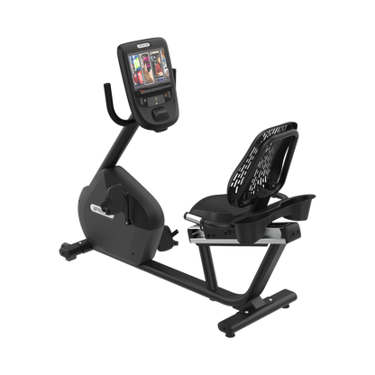 Precor RBK 665 recumbent bike with P62 console in black pearl