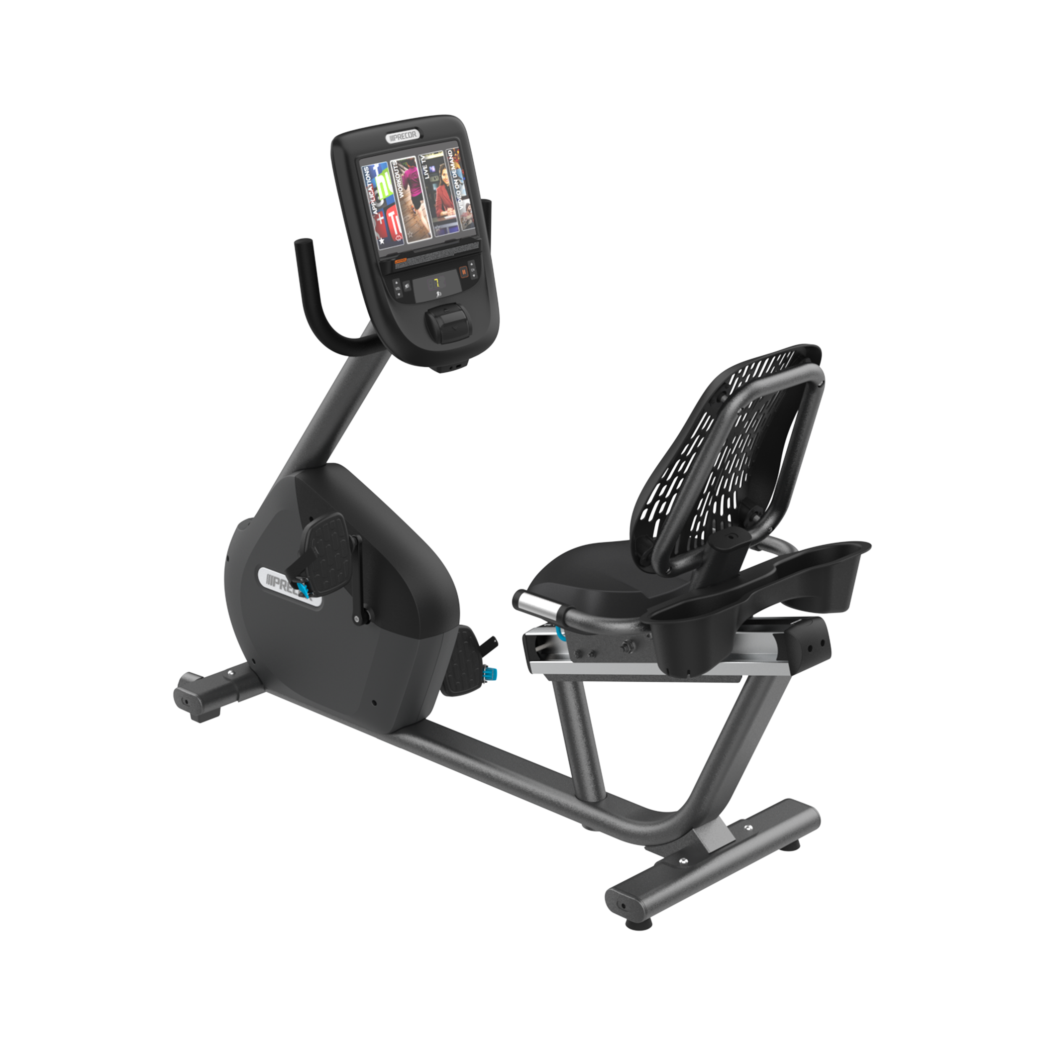 Precor RBK 665 recumbent bike with P62 console in storm grey