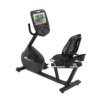 Precor RBK 685 recumbent bike with P82 console in black pearl