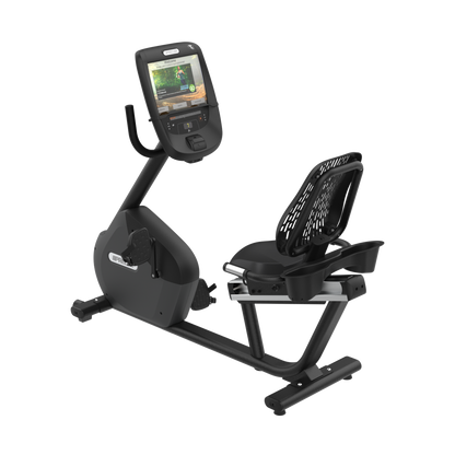 Precor RBK 685 recumbent bike with P82 console in black pearl
