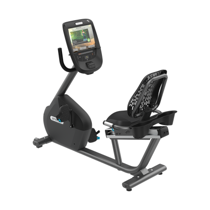 Precor RBK 685 recumbent bike with P82 console in storm grey