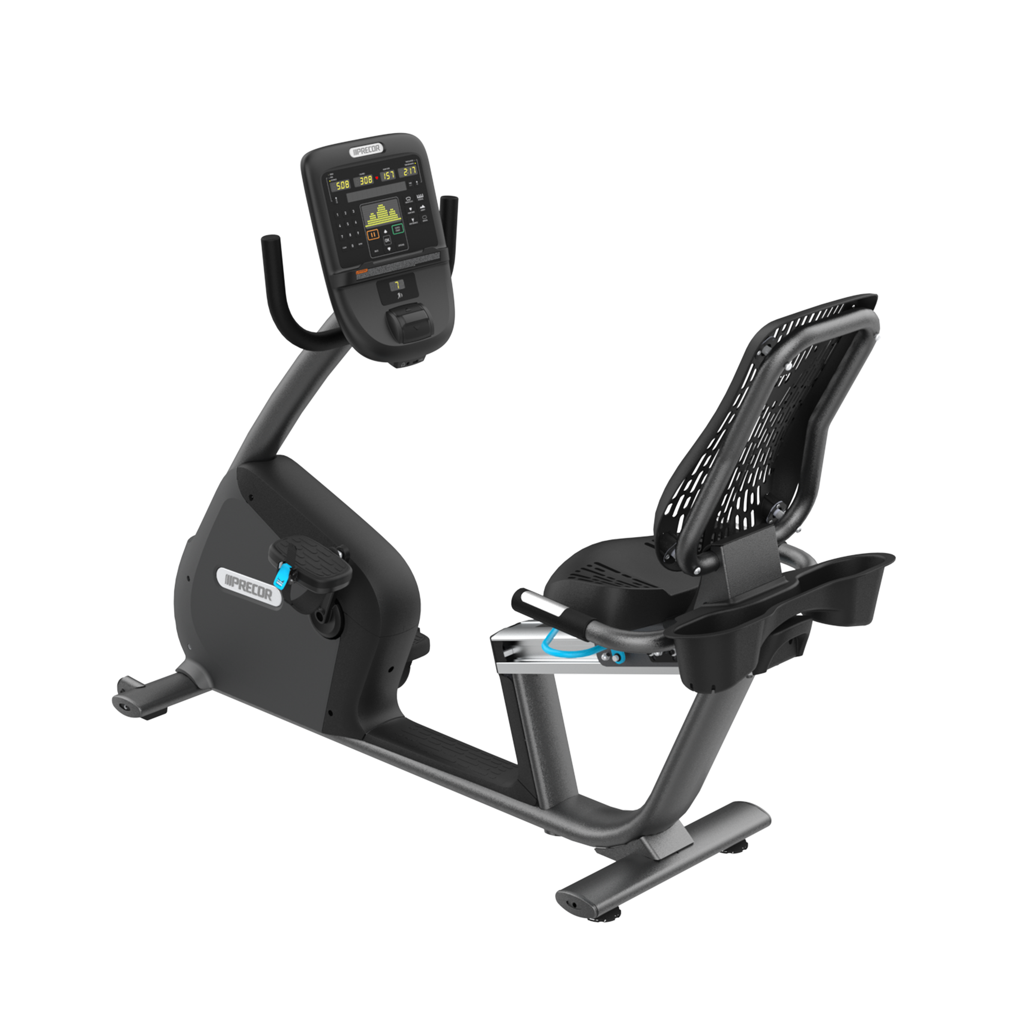 Precor RBK 835 recumbent bike with P31 console in storm grey