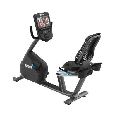 Precor RBK 865 recumbent bike with P62 console in black pearl