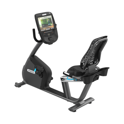 Precor RBK 885 recumbent bike with P82 console in storm grey