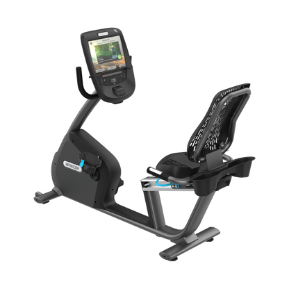 Precor RBK 885 recumbent bike with P82 console in black pearl