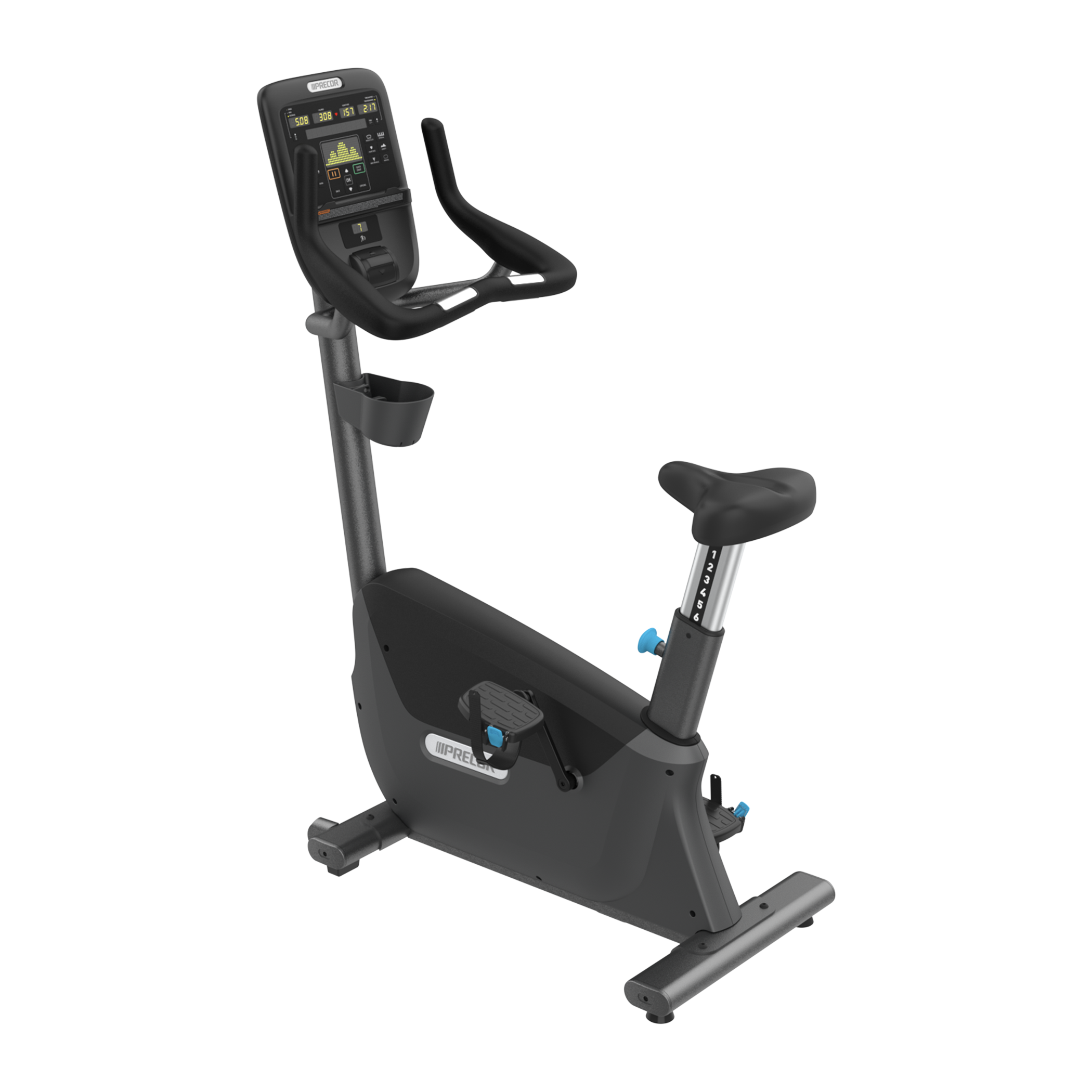 Precor UBK 635 upright bike with P31 console in storm grey
