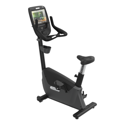 Precor UBK 685 upright bike with P82 console in black pearl