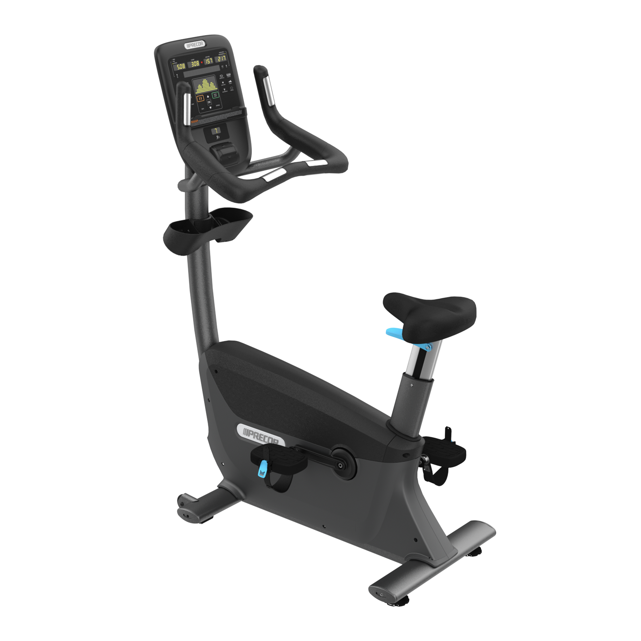 Precor UBK 835 upright bike with P31 console in storm grey