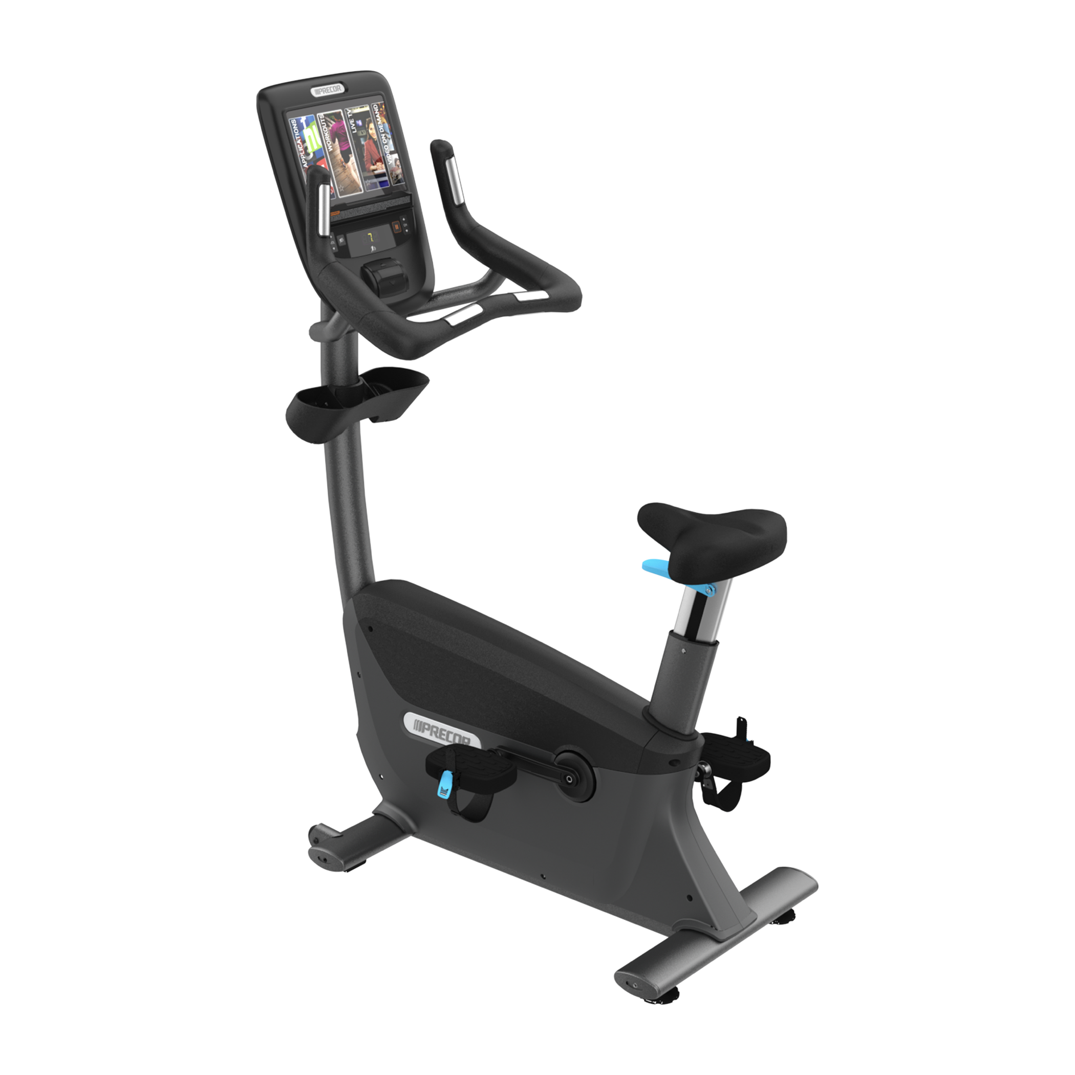 Precor UBK 865 upright bike with P62 console in storm grey